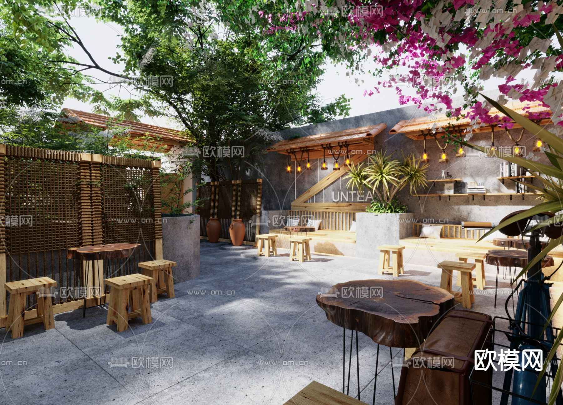 自然风露天咖啡厅3d模型下载（渲染图1）