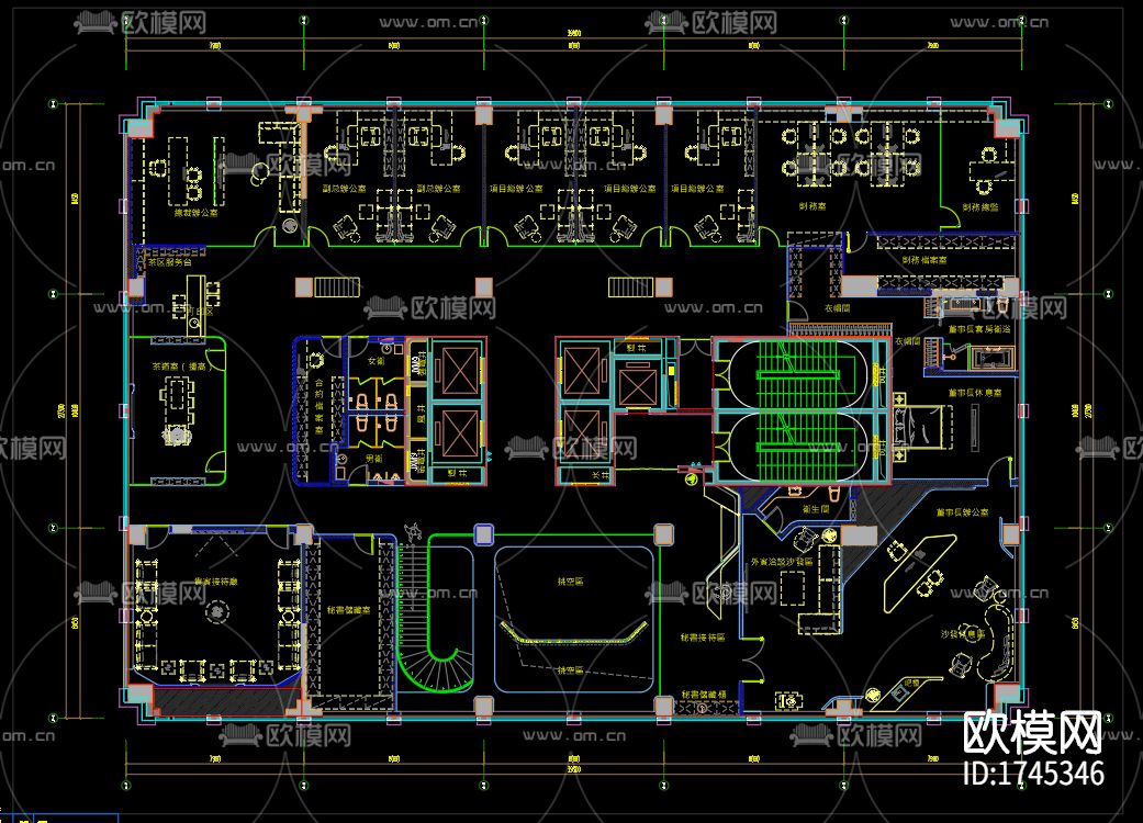 办公室cad施工图下载（渲染图1）