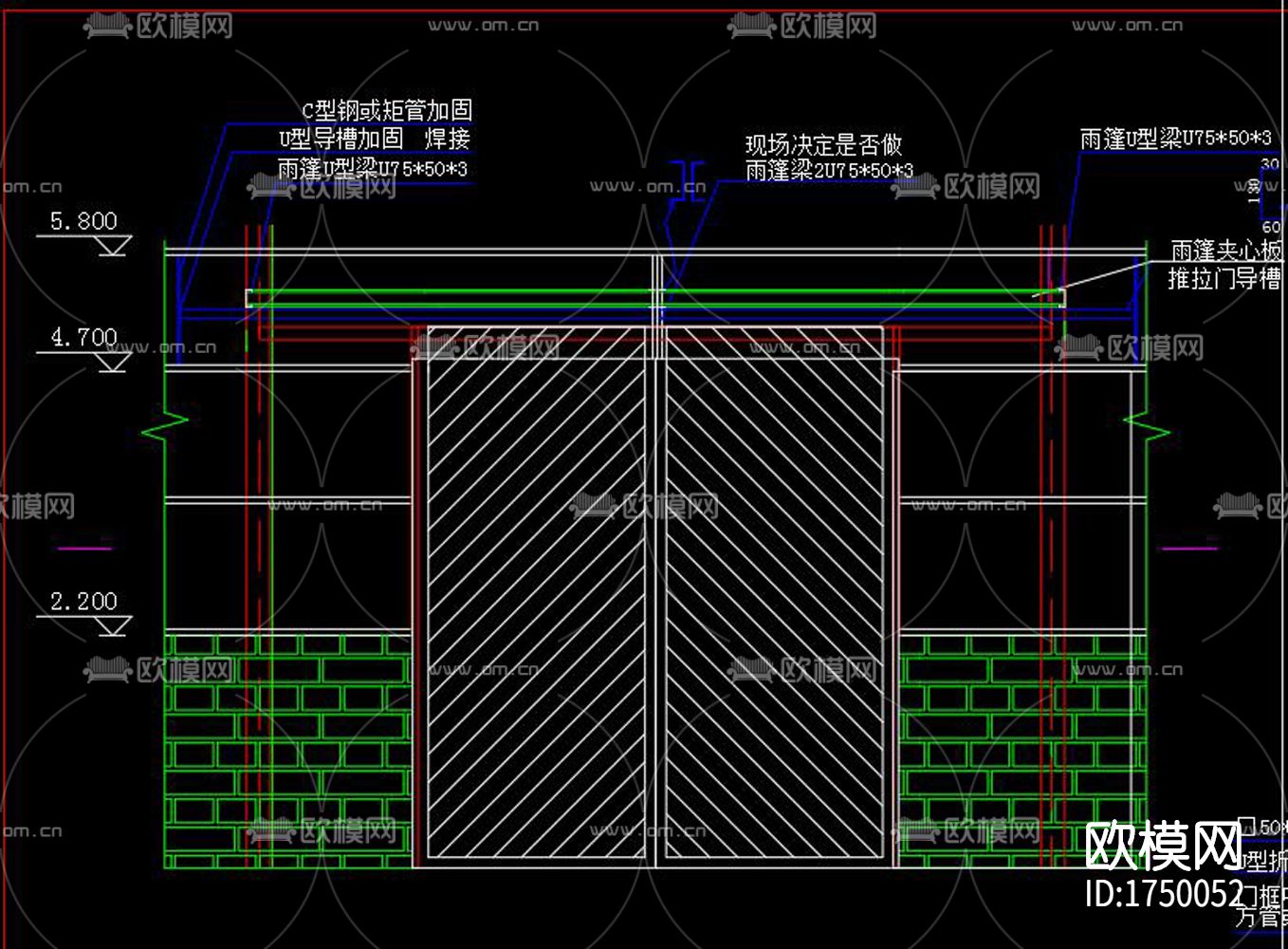 钢制推拉门cad节点大样图下载（渲染图3）