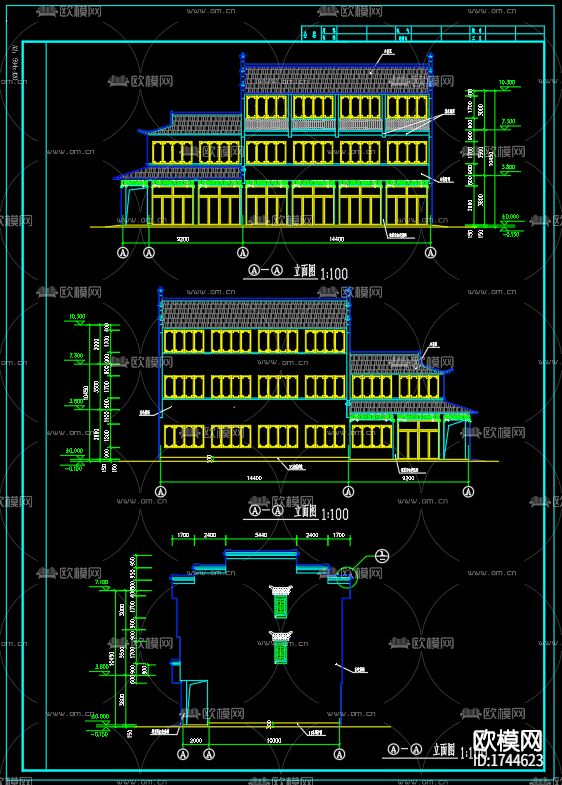 古建筑cad施工图下载（渲染图6）