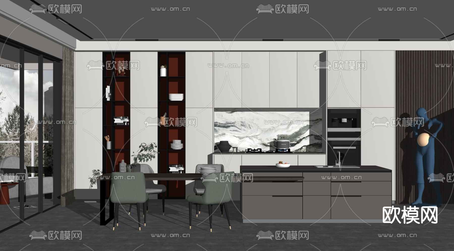 现代餐厅厨房su模型
