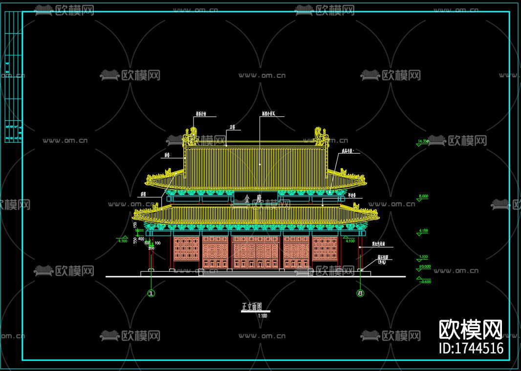 古殿建筑cad施工图下载（渲染图6）
