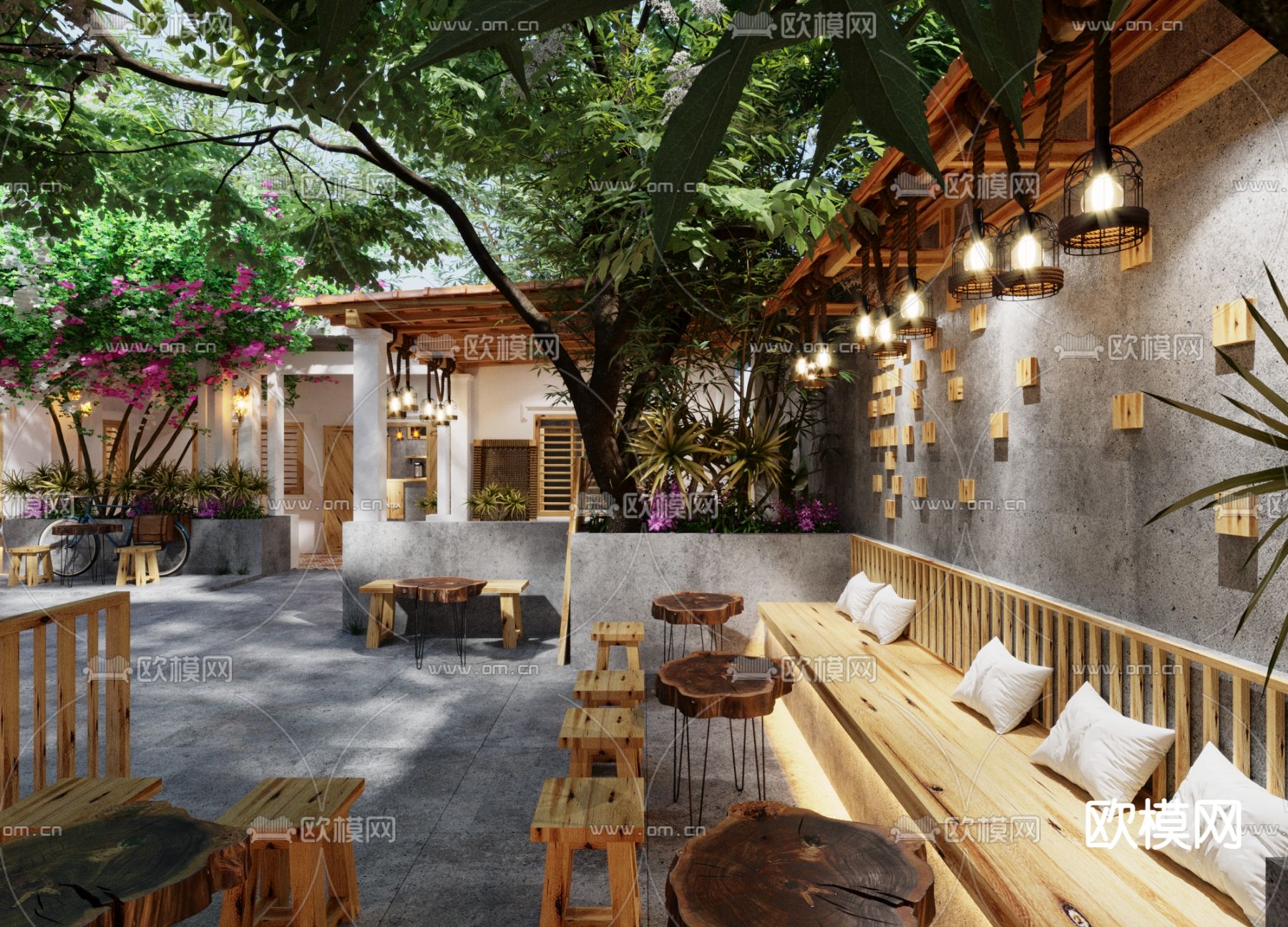 自然风露天咖啡厅3d模型下载（渲染图2）