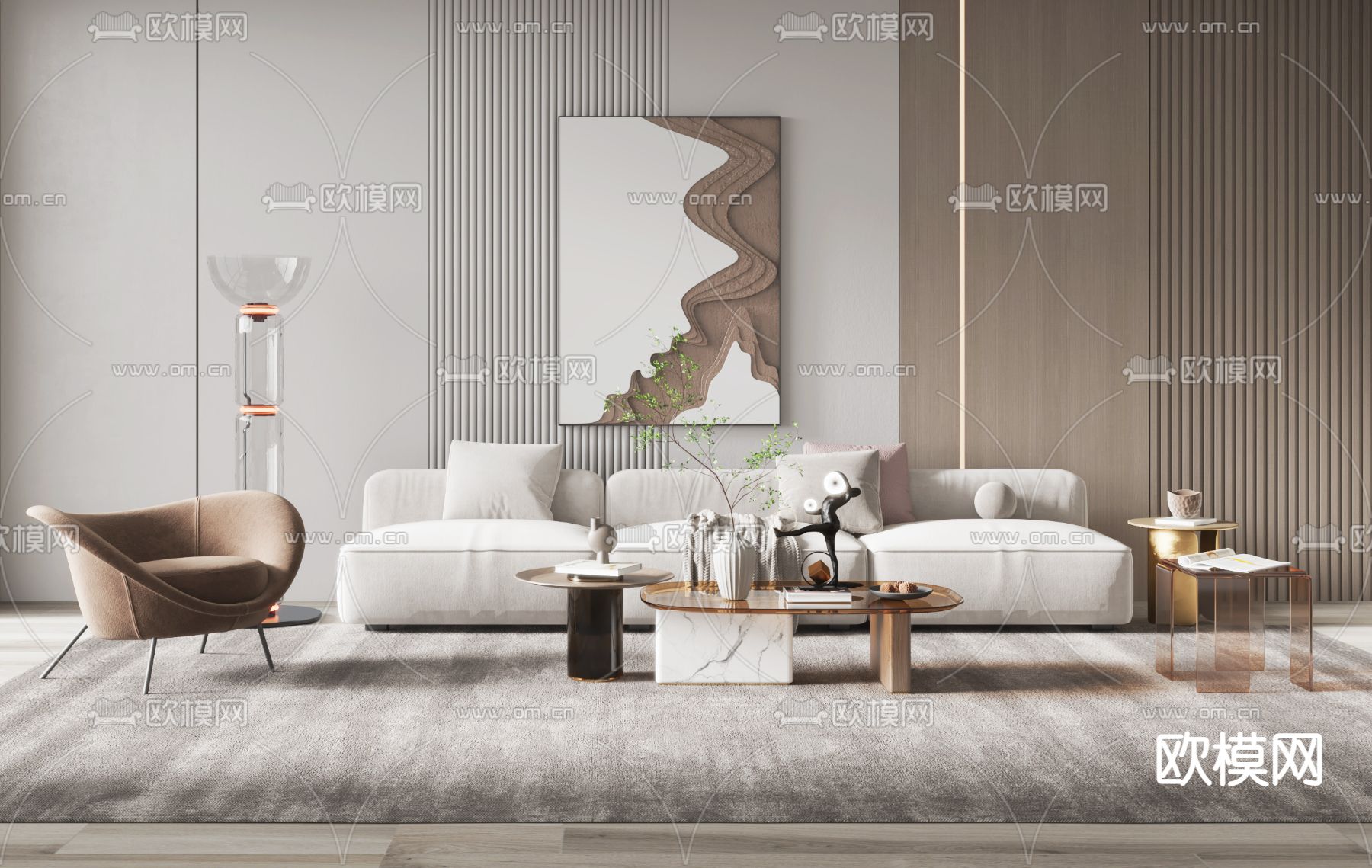 现代布艺组合沙发3d模型