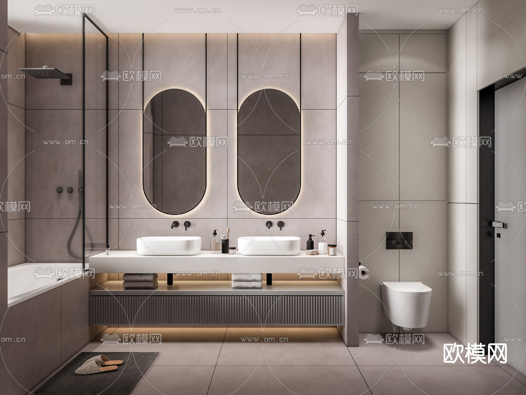 现代卫生间浴室su模型下载（渲染图1）