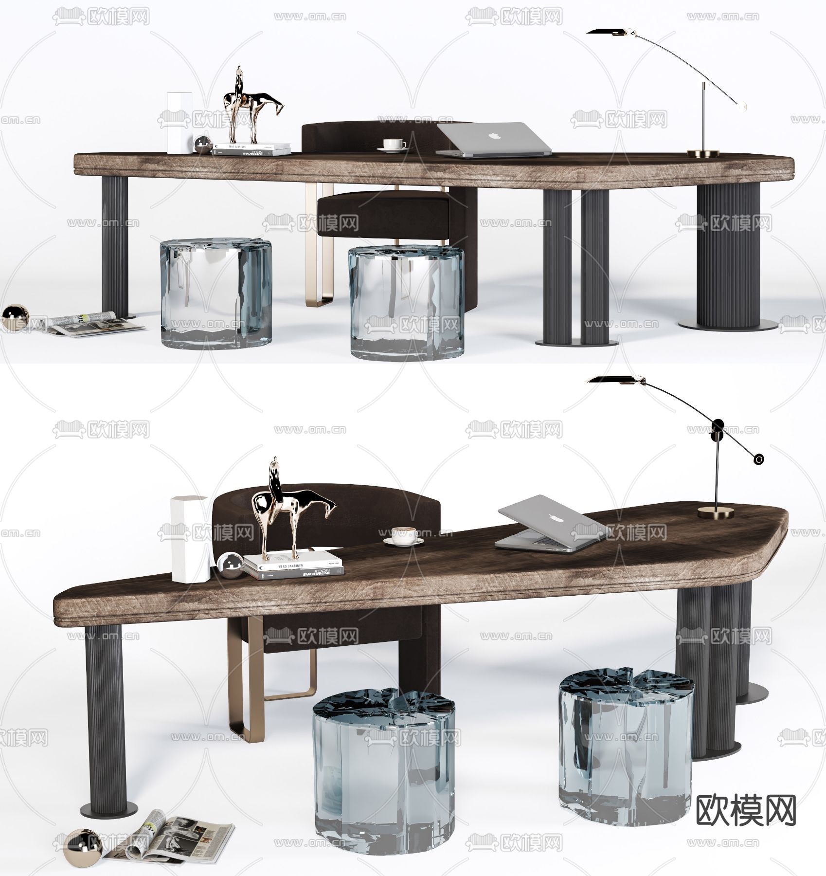 现代实木书桌椅3d模型