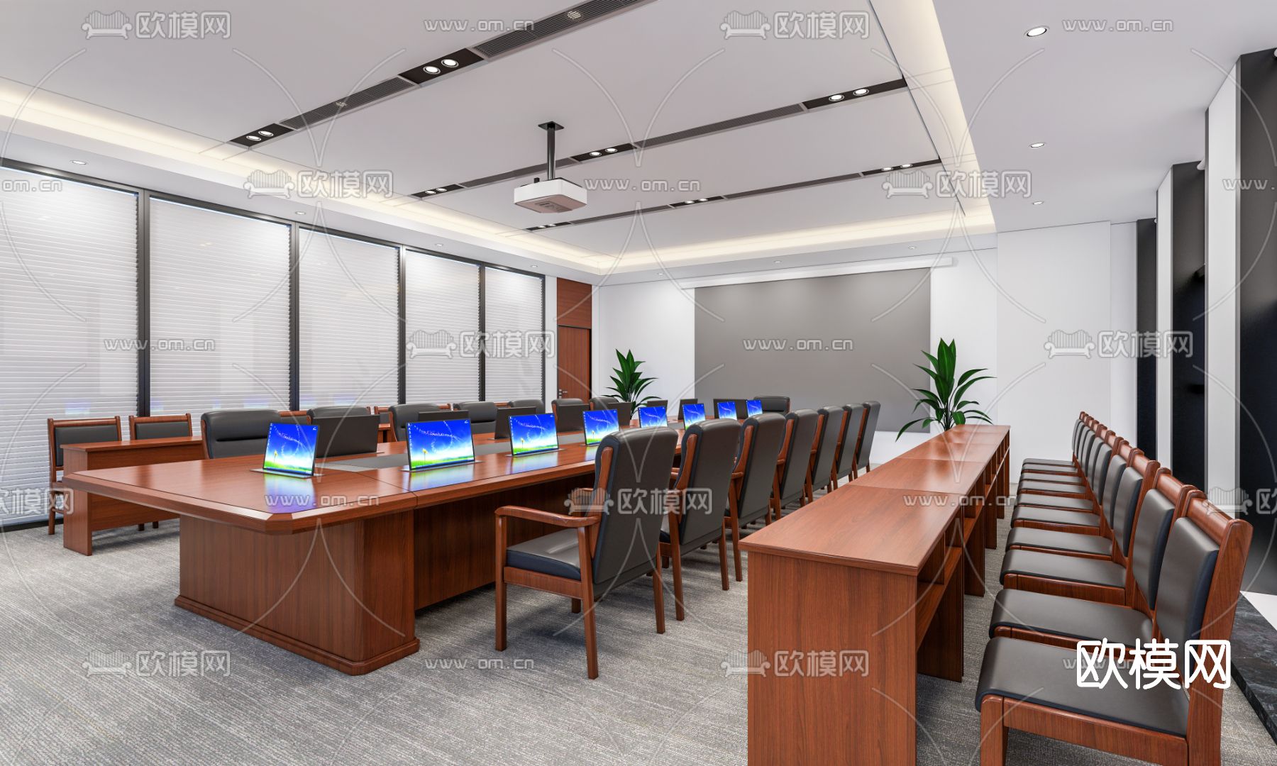 新中式会议室su模型