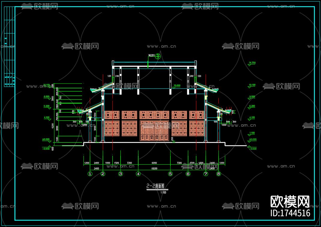 古殿建筑cad施工图下载（渲染图2）