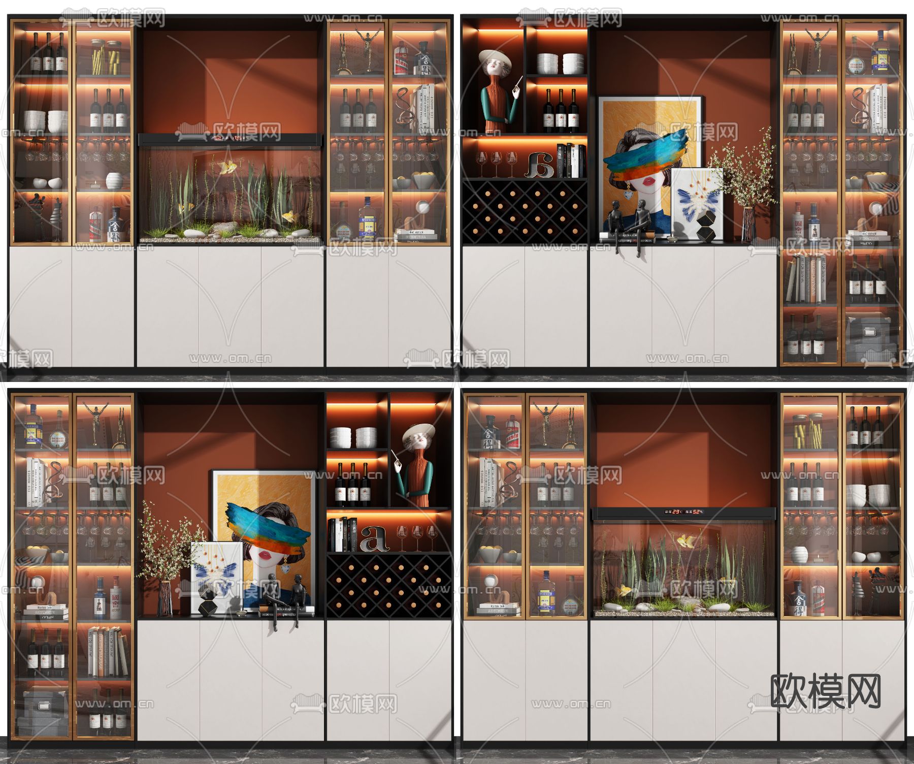 现代轻奢鱼缸酒柜3d模型