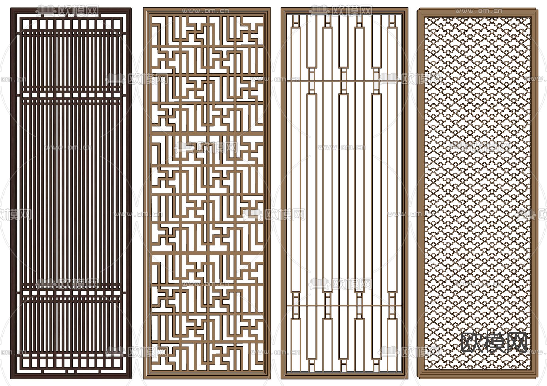 新中式金属屏风隔断su模型下载（渲染图2）