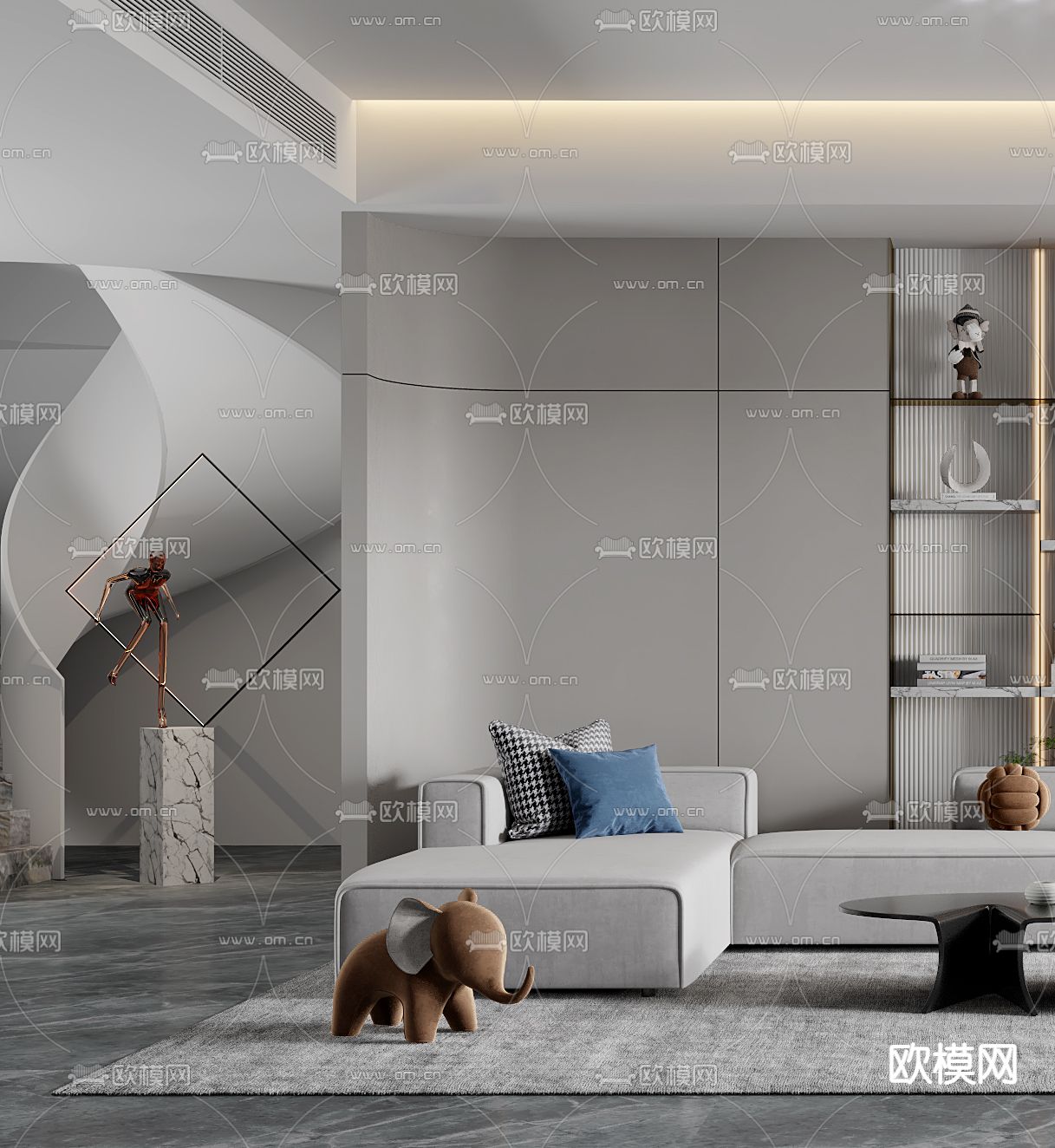 现代高级灰客厅3d模型