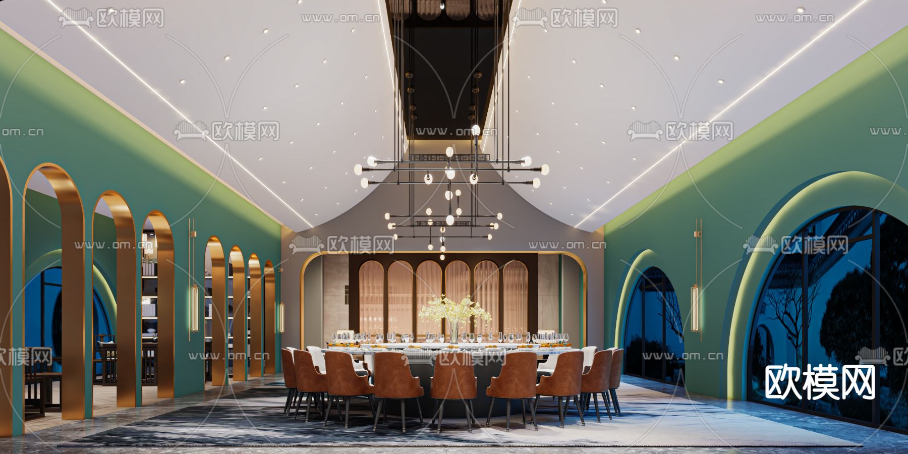 后现代轻奢宴会厅3d模型下载（渲染图1）