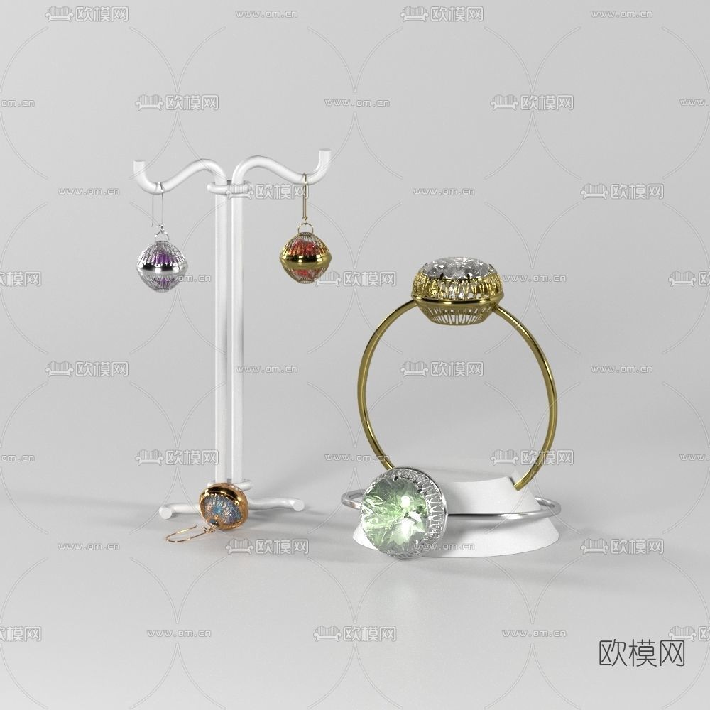 现代戒指耳钉免费3d模型下载