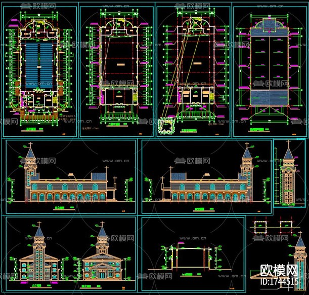 教堂建筑cad施工圖下載(渲染圖1)