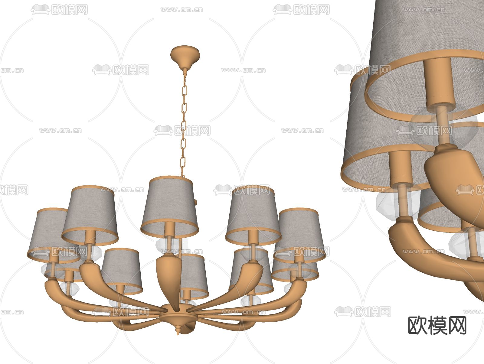 欧式多头吊灯su模型下载（渲染图2）