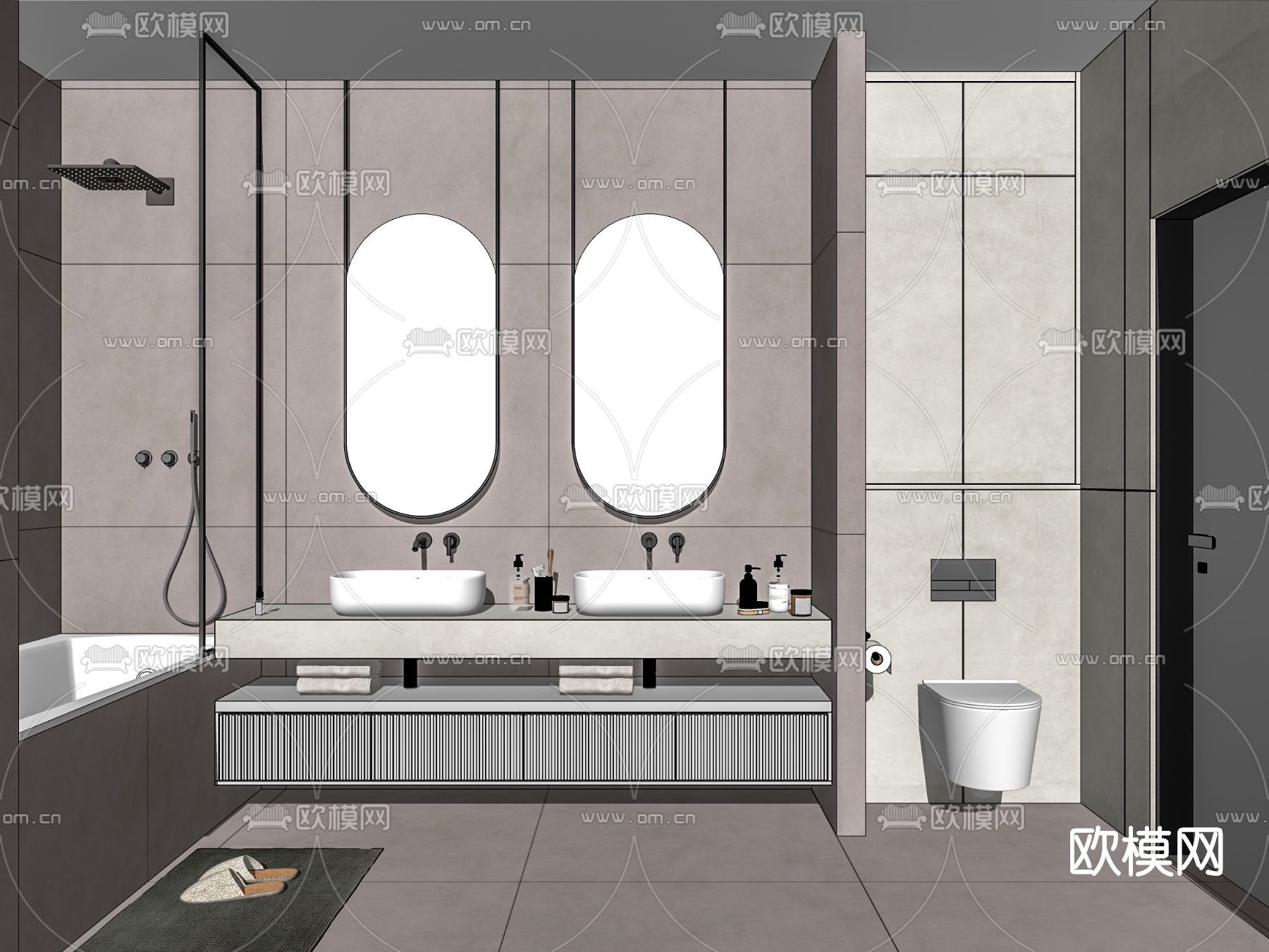现代卫生间浴室su模型下载（渲染图2）