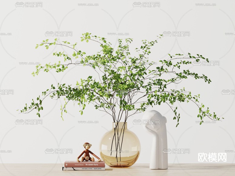 现代绿植花瓶3d模型下载(渲染图1)