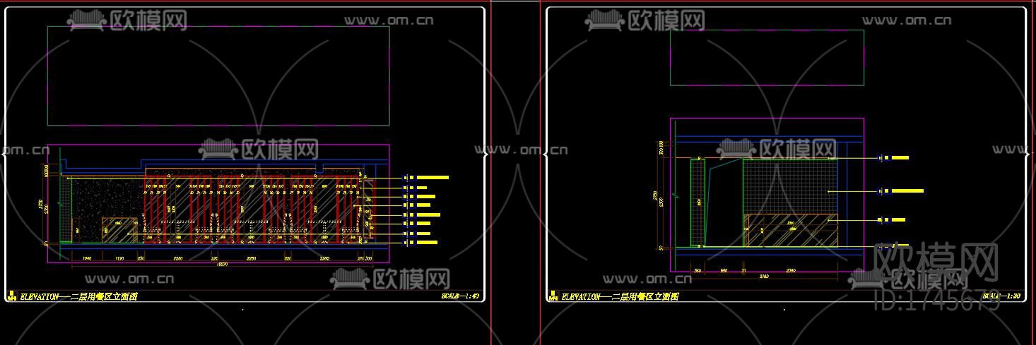 餐厅cad施工图下载（渲染图2）