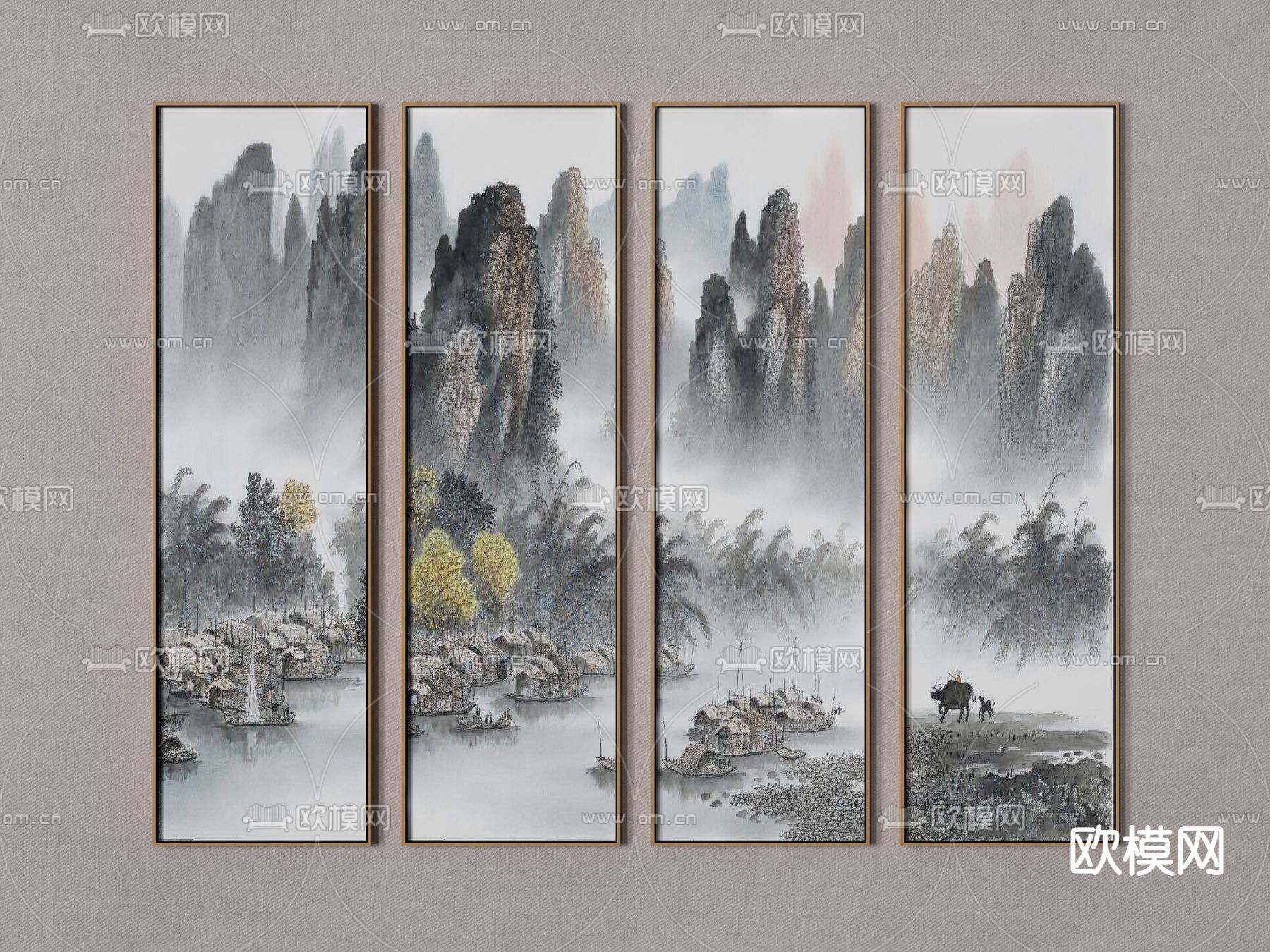 新中式山水装饰画3d模型