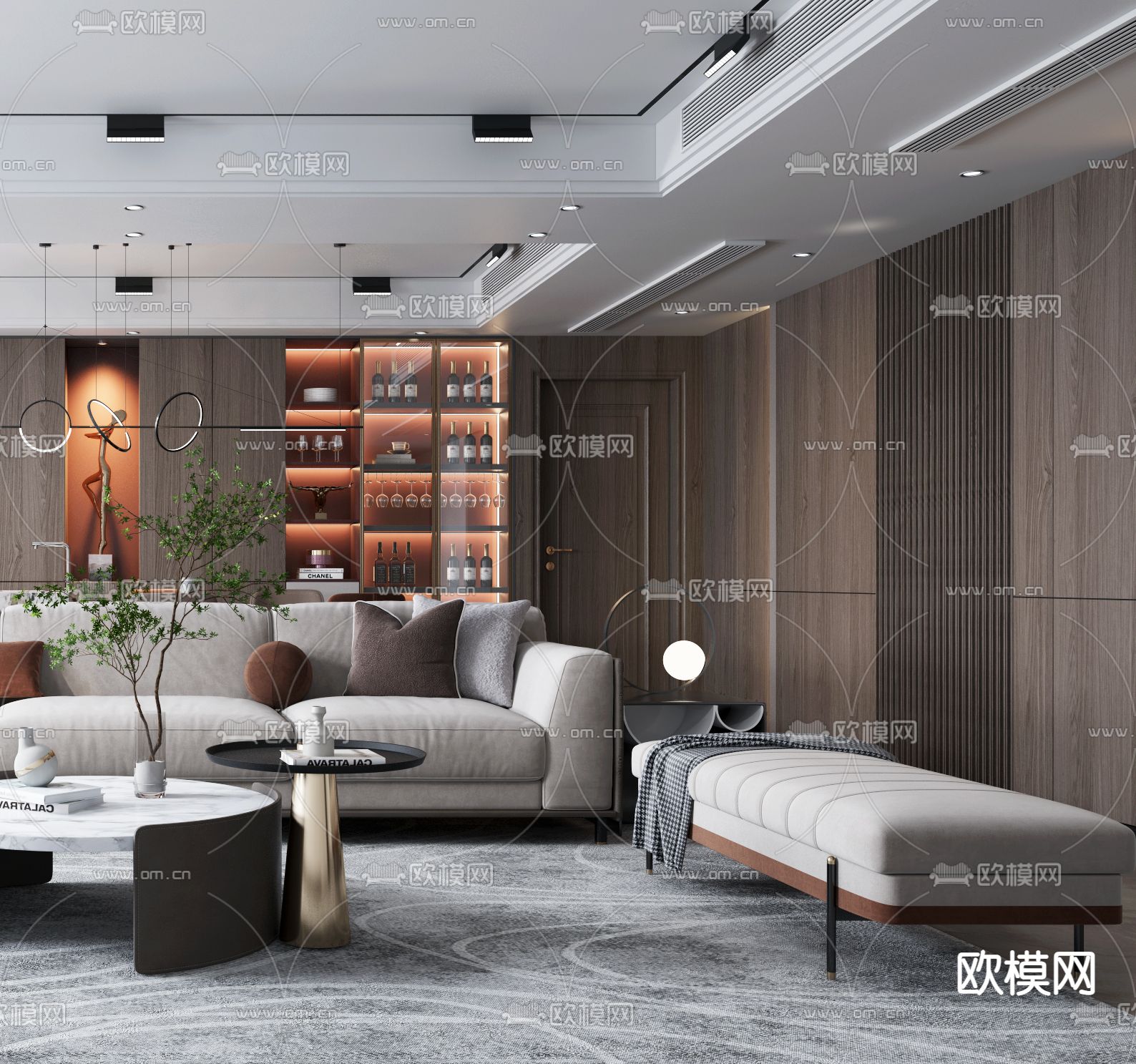 现代客厅餐厅3d模型