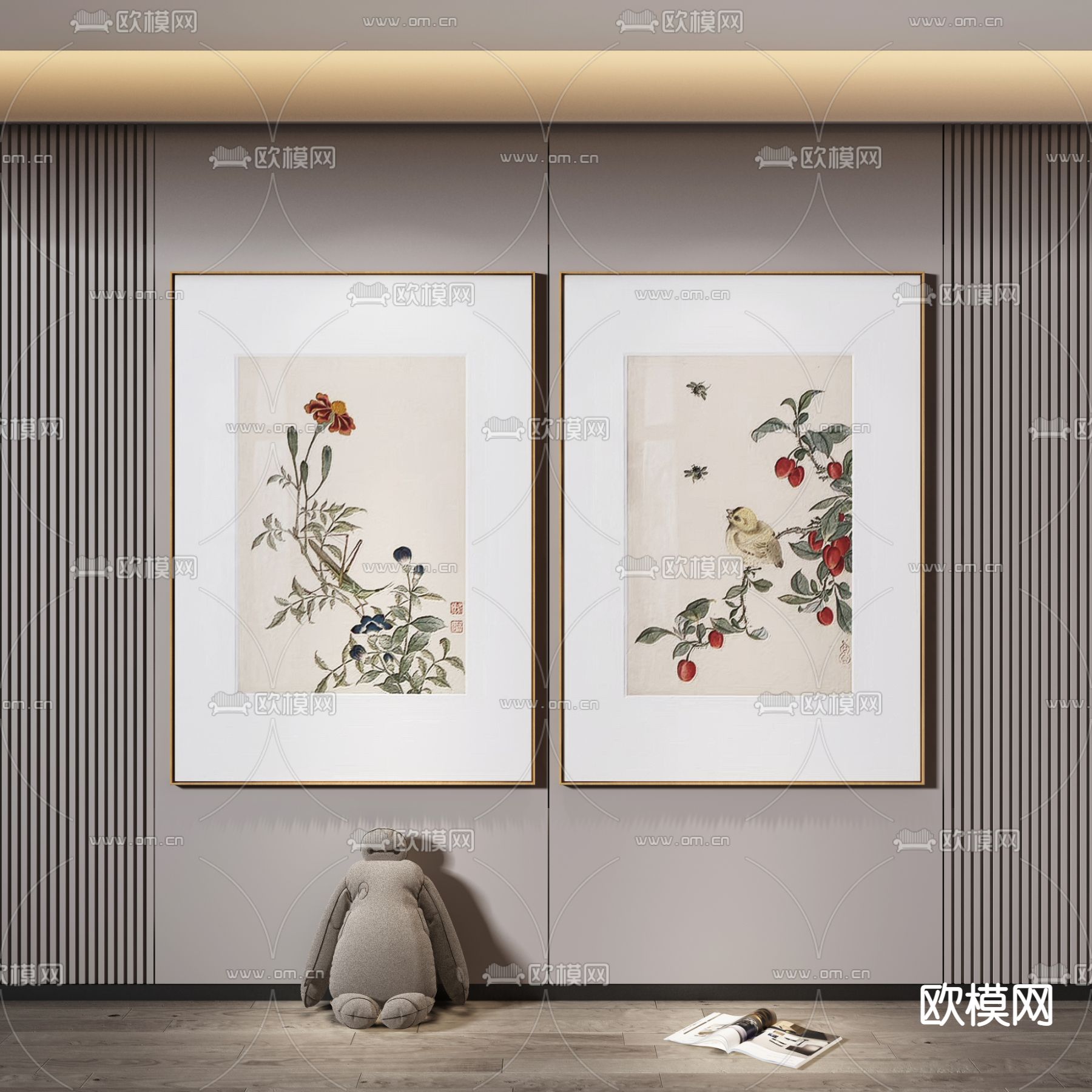 新中式花鸟装饰画3d模型