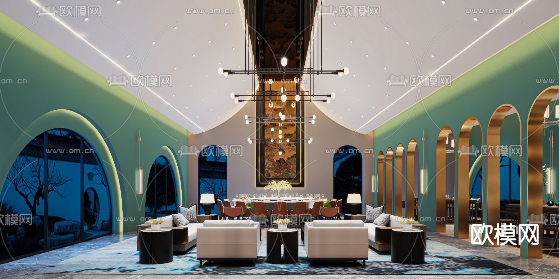 后现代轻奢宴会厅3d模型下载（渲染图2）