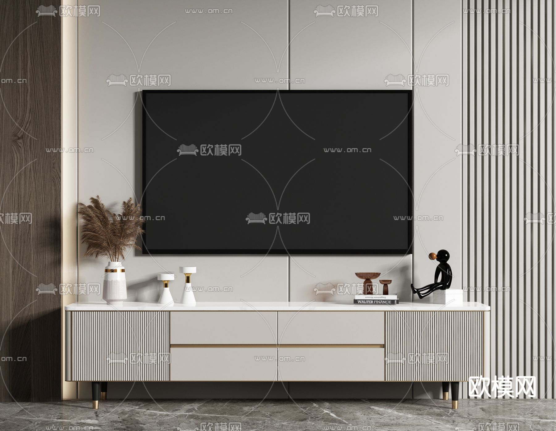 现代轻奢电视柜3d模型下载