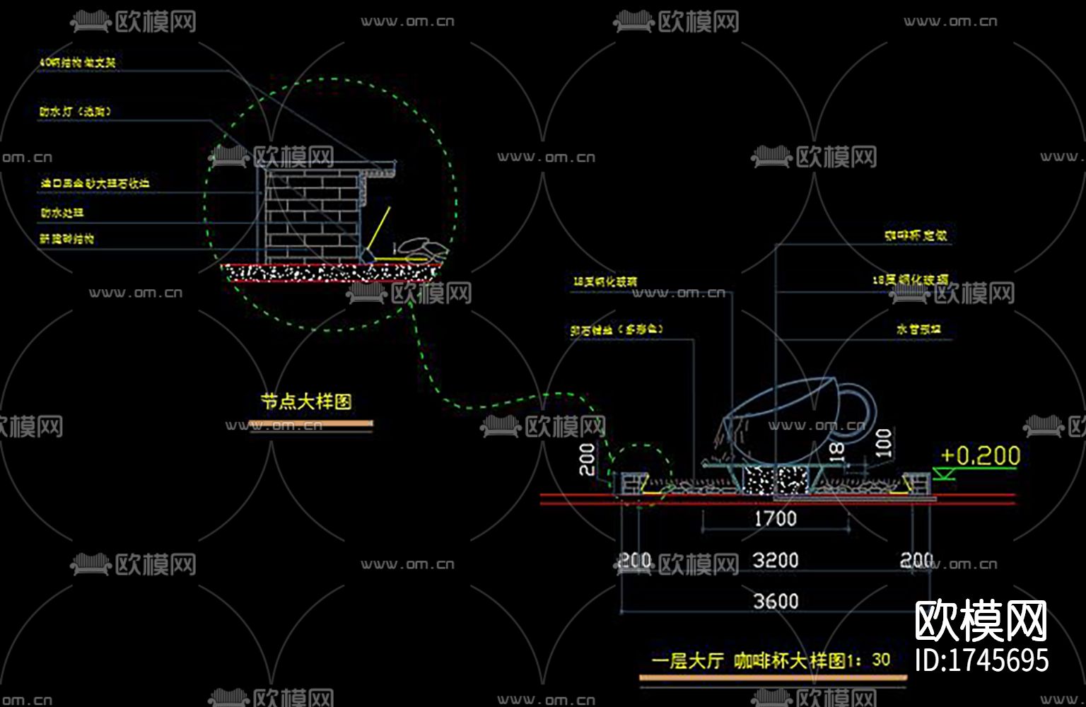 咖啡厅cad施工图下载（渲染图4）