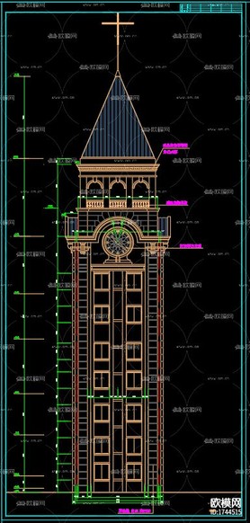 教堂建筑cad施工圖下載(渲染圖6)