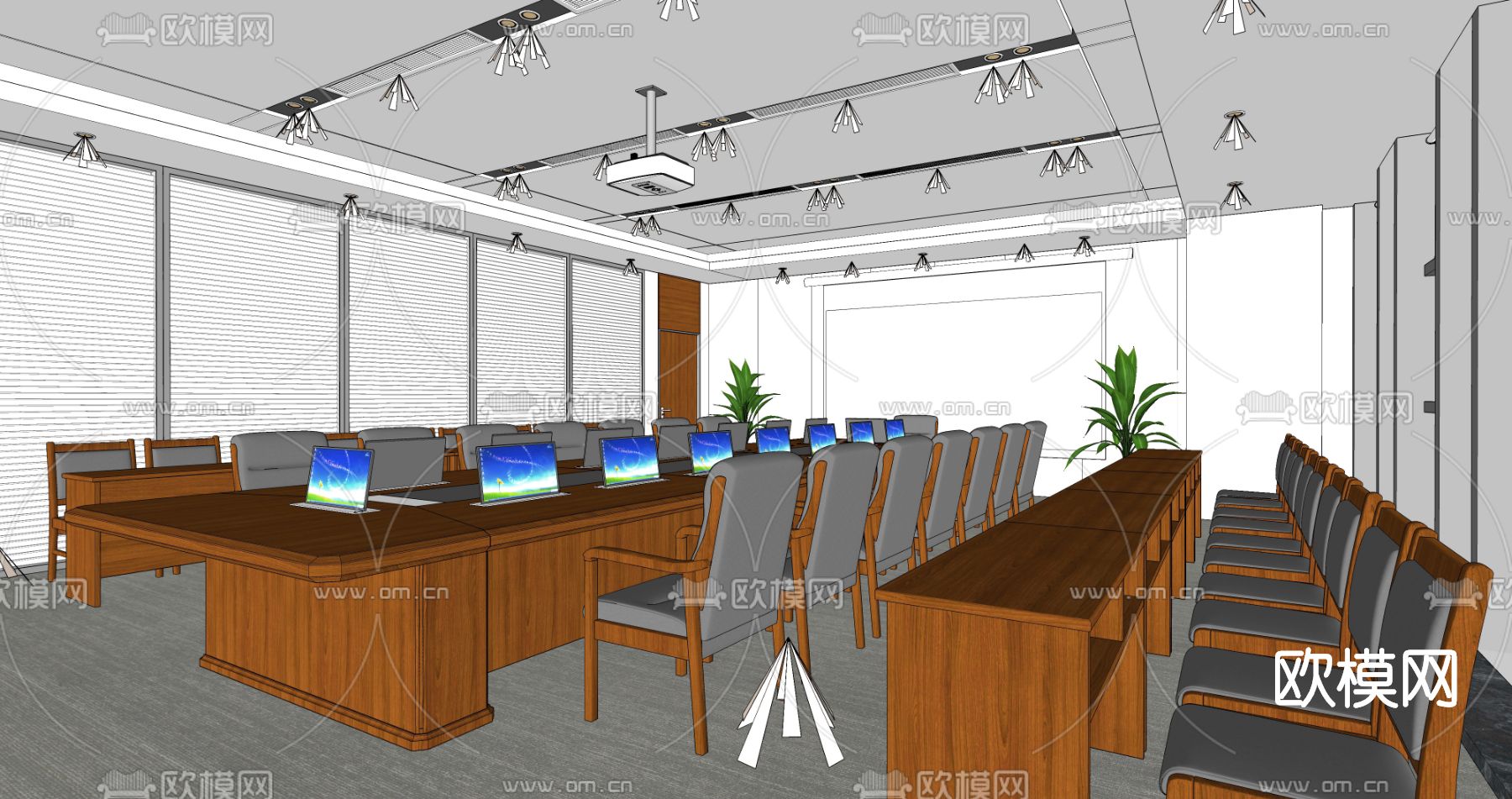 新中式会议室su模型