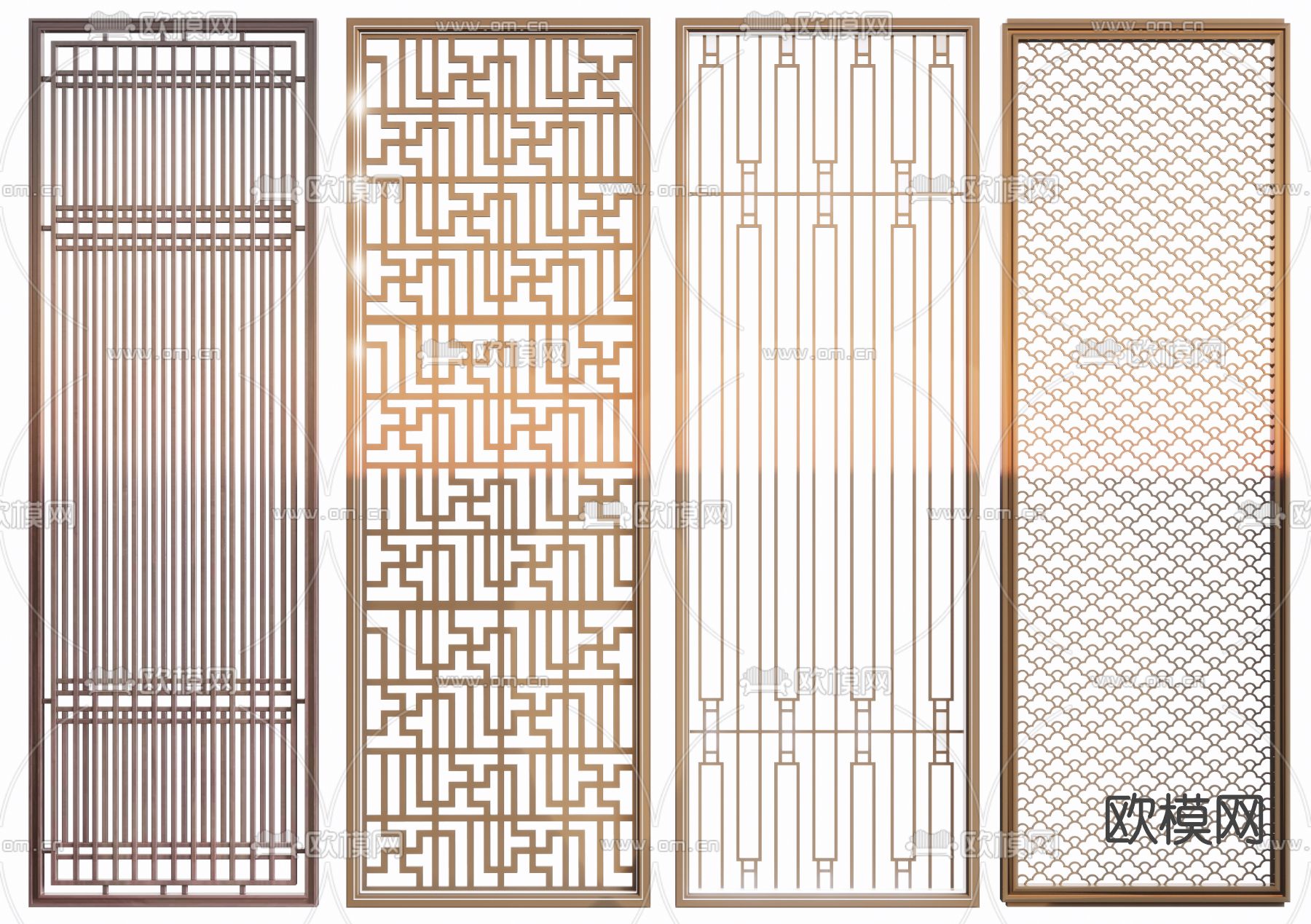 新中式金属屏风隔断su模型下载（渲染图1）