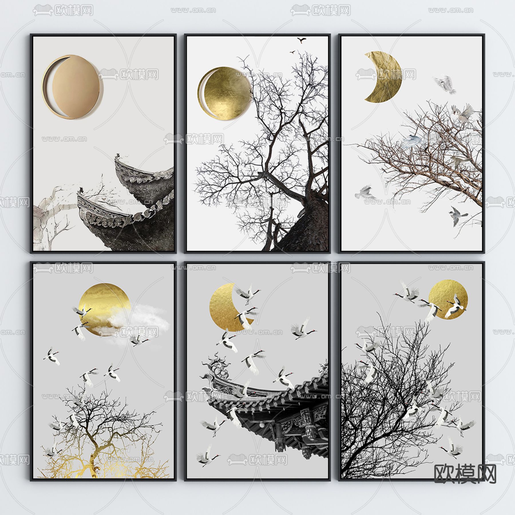 新中式风景装饰画3d模型