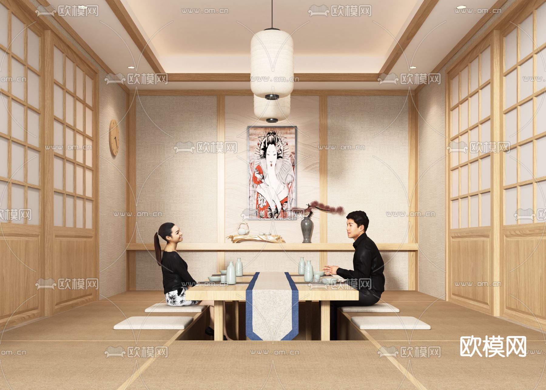 日式餐厅包间3d模型下载