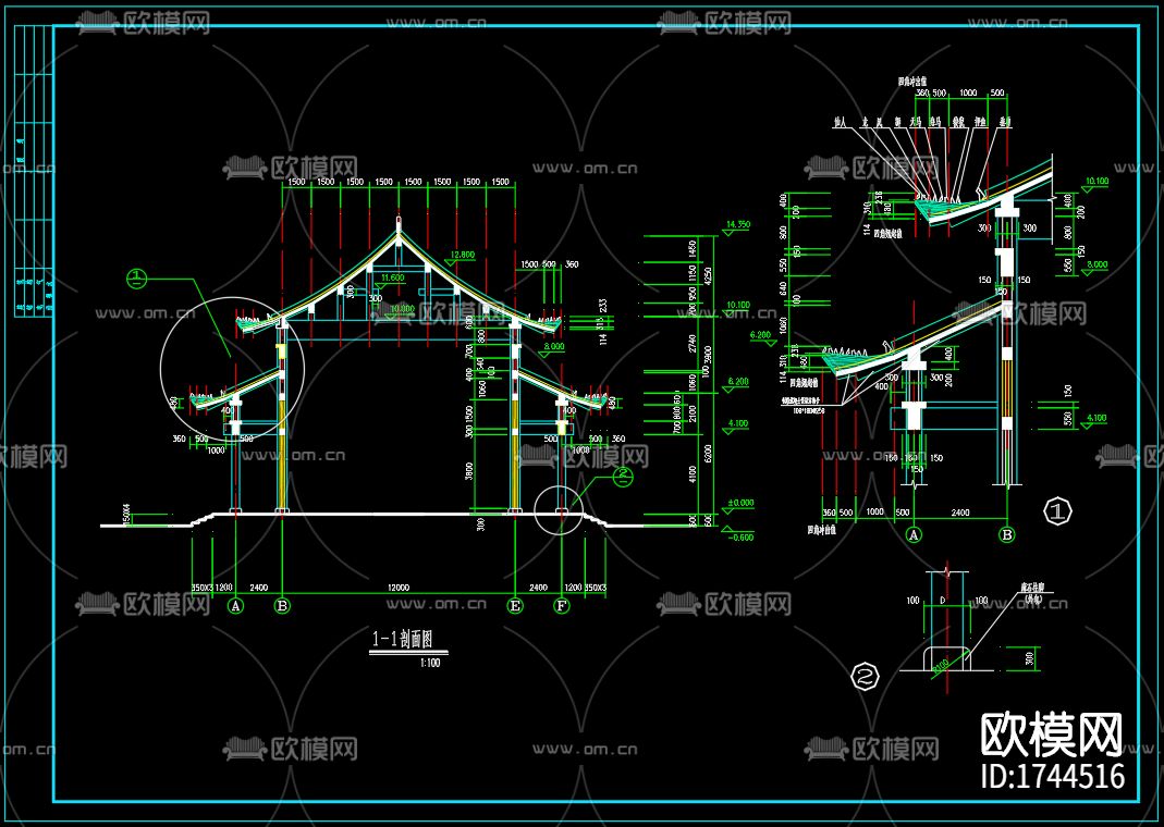 古殿建筑cad施工图下载（渲染图4）