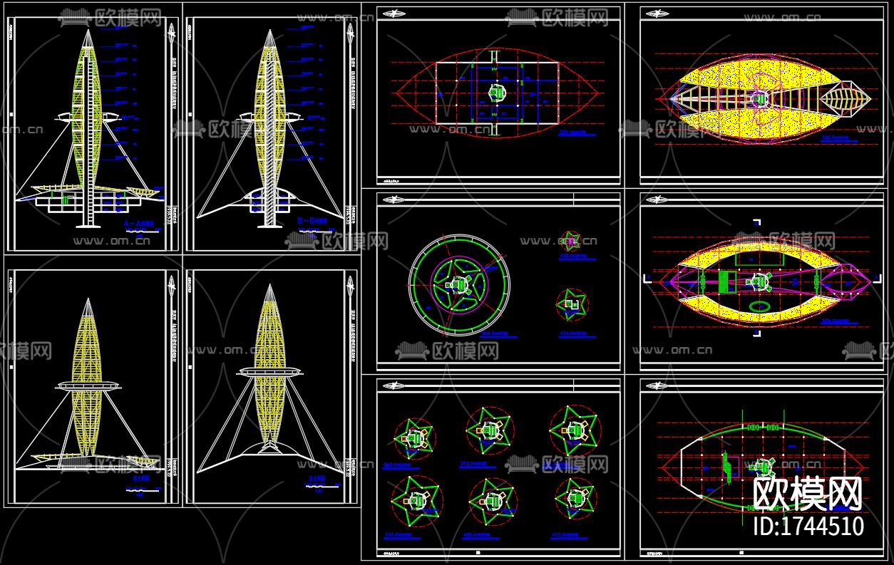 观光塔建筑cad施工图下载（渲染图1）