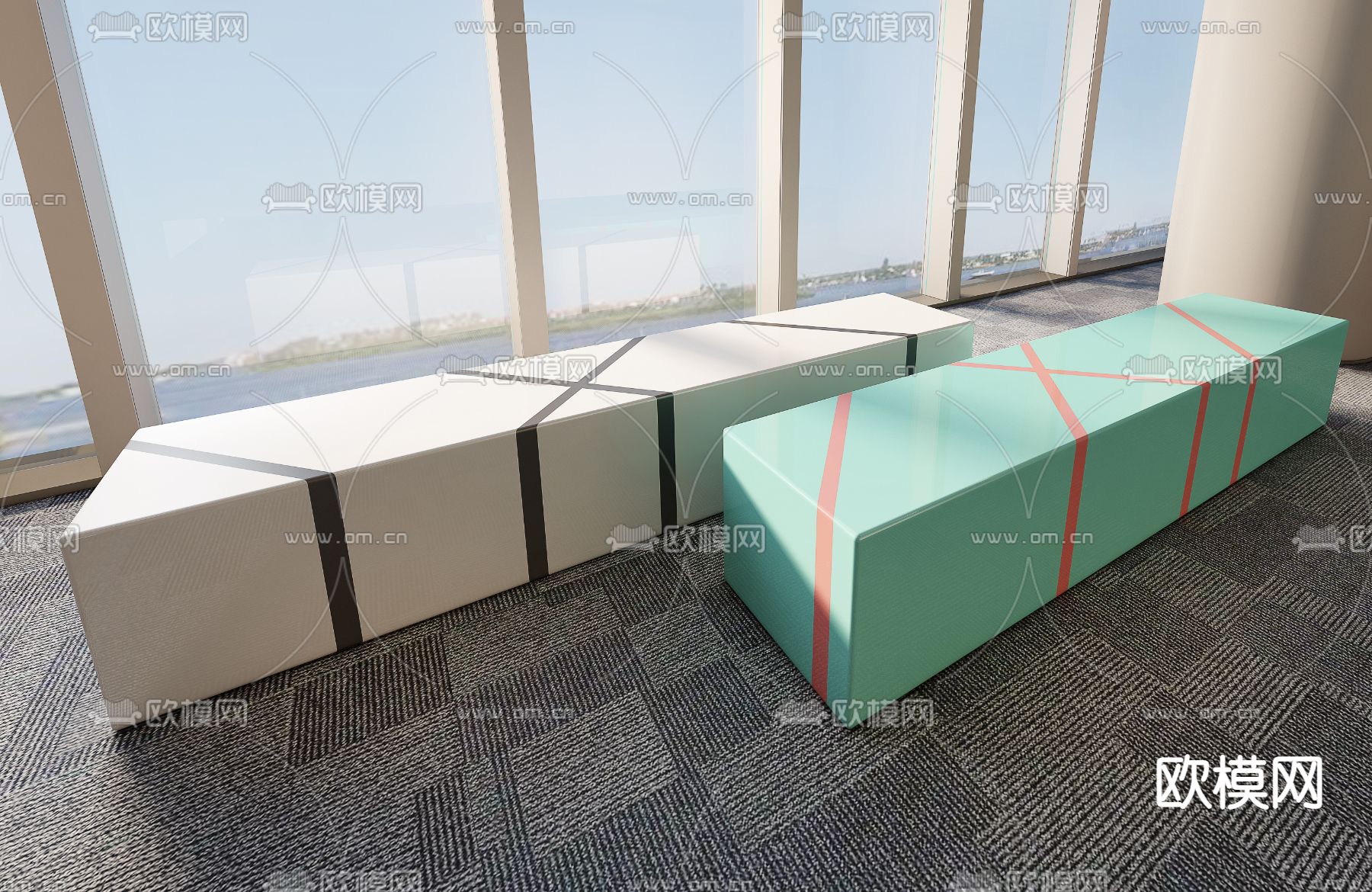 现代公用长椅3d模型下载