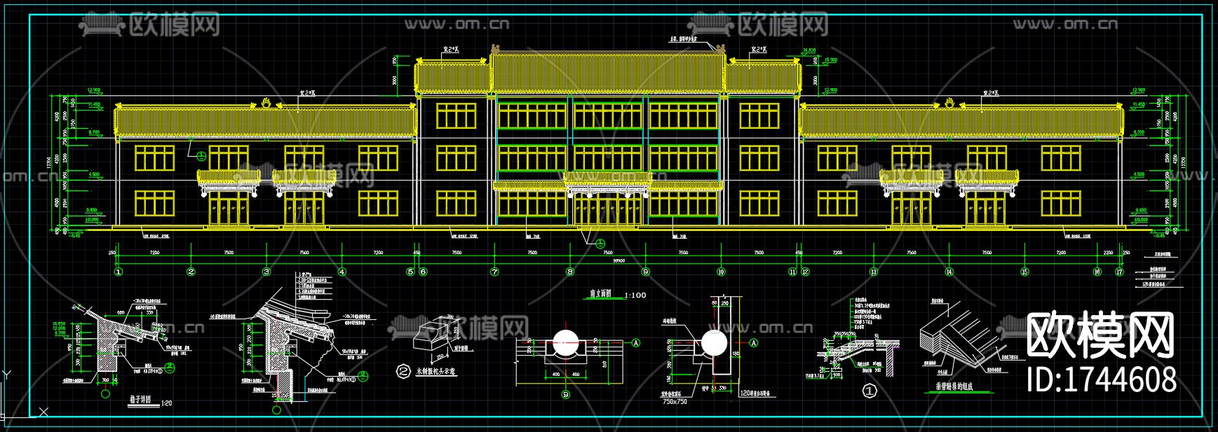 古建筑cad施工图下载（渲染图1）