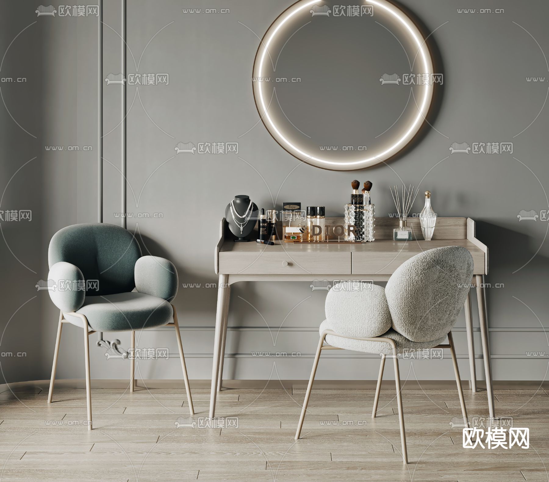 现代木质梳妆台3d模型下载