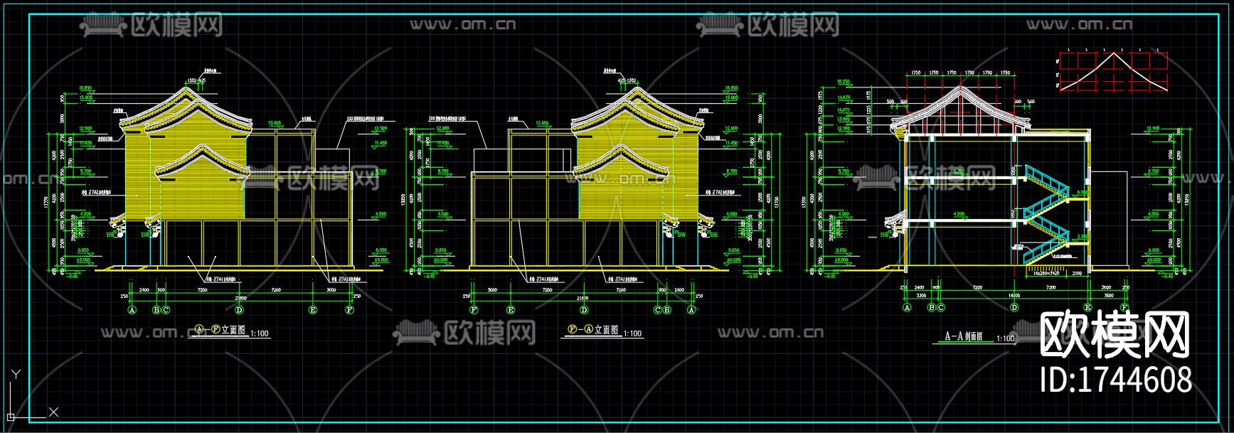 古建筑cad施工图下载（渲染图2）