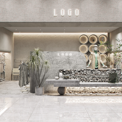  侘寂风女装服装店su模型 