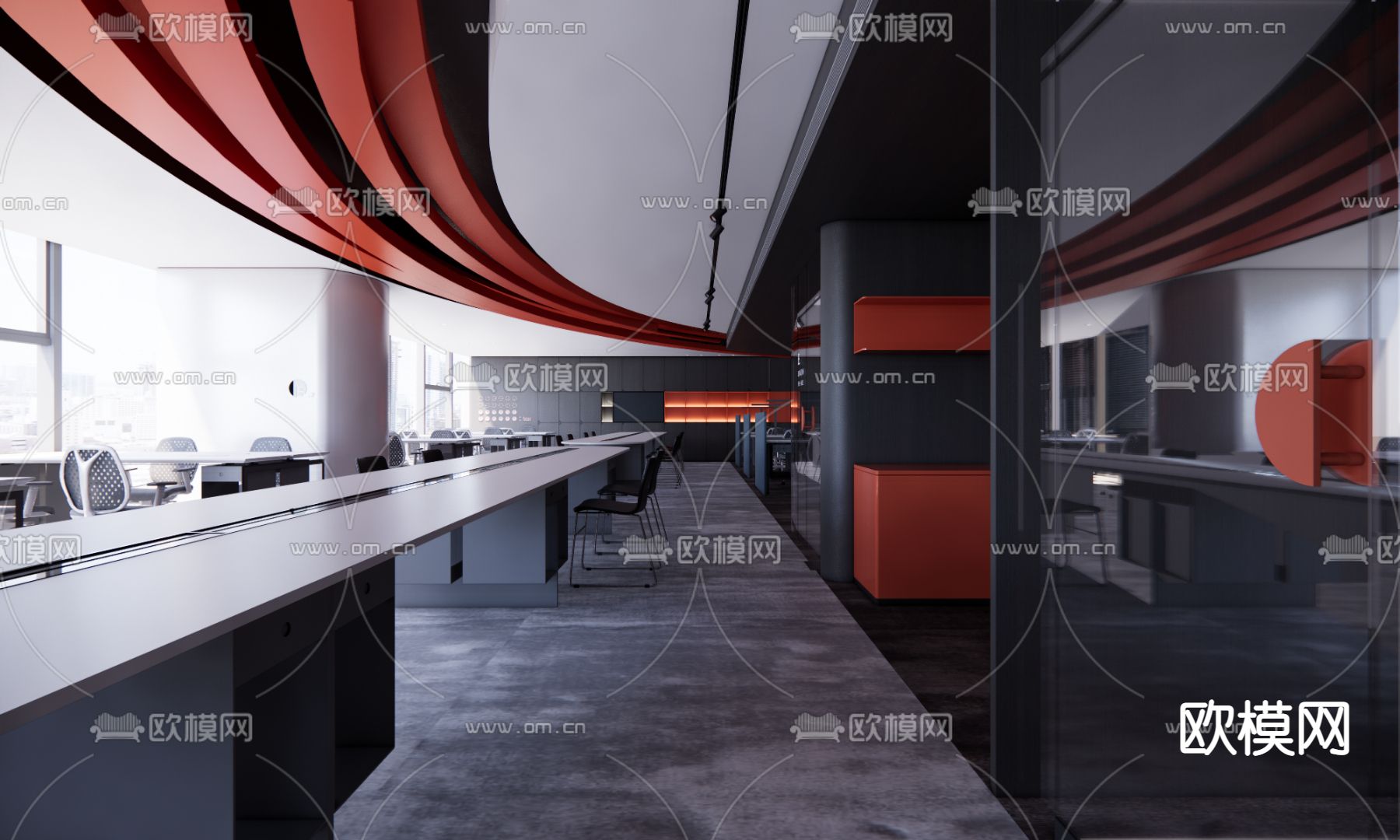 现代办公大厅su模型