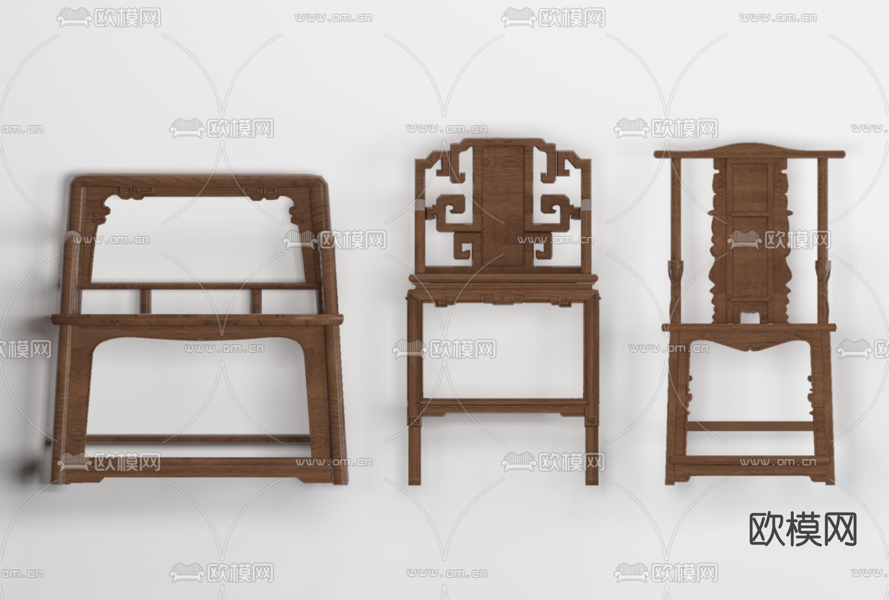 新中式实木单椅免费3d模型下载