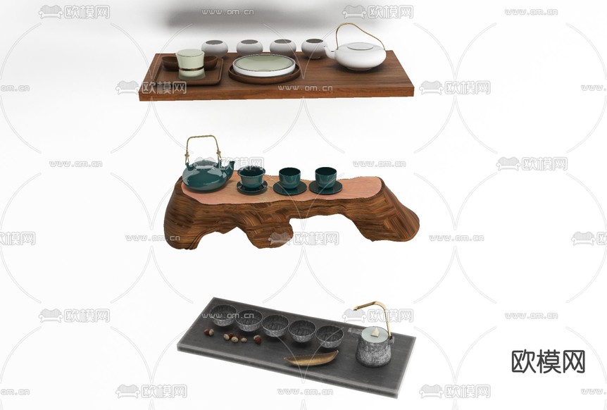 新中式茶壶茶具免费3d模型下载