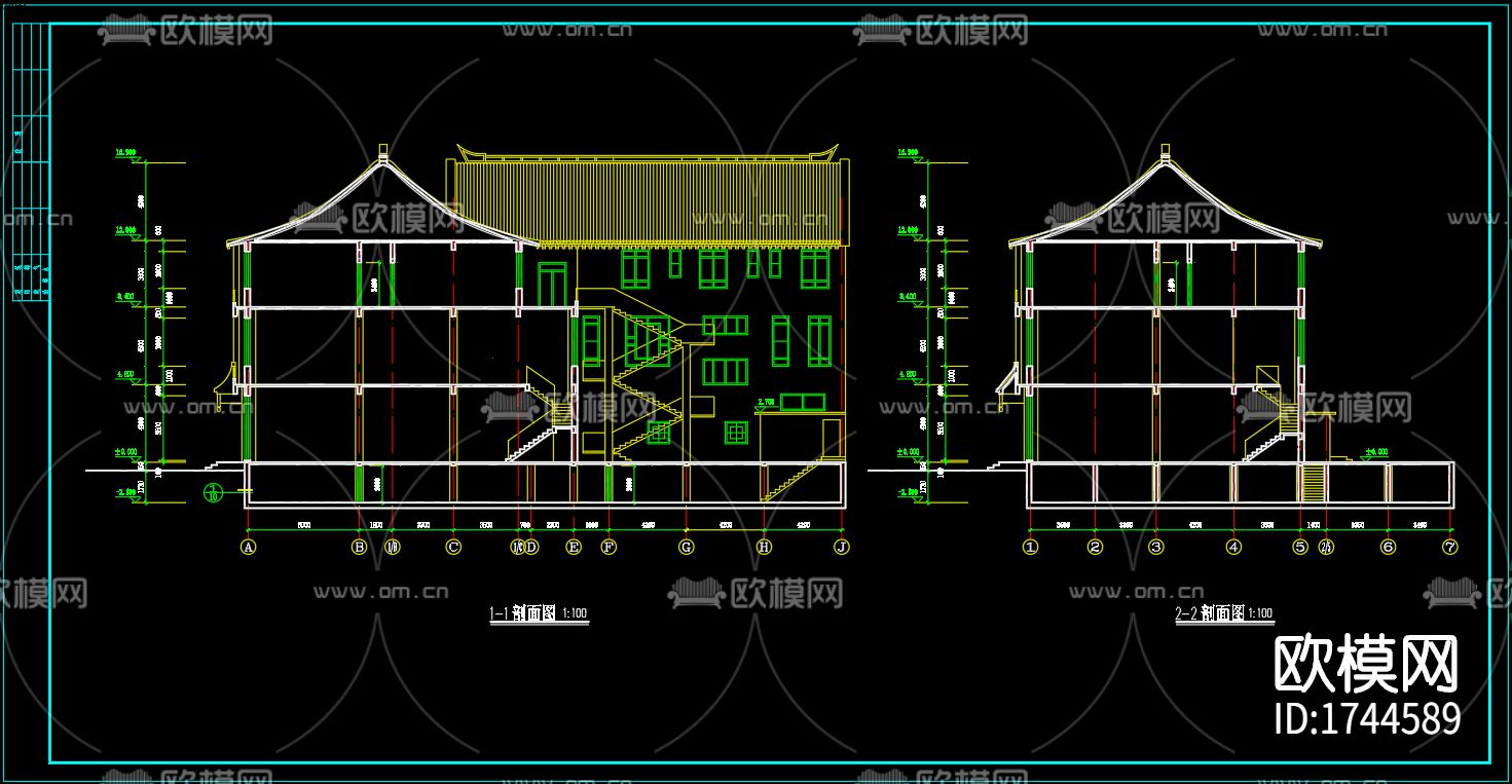 古建筑cad施工图下载（渲染图2）
