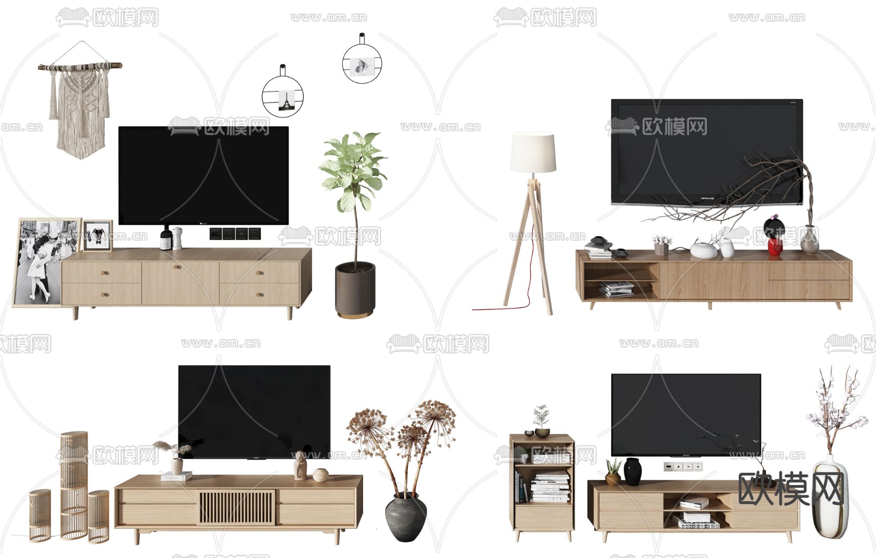日式原木电视柜3d模型