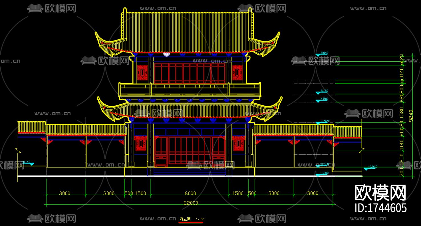 古建筑cad施工图下载（渲染图2）