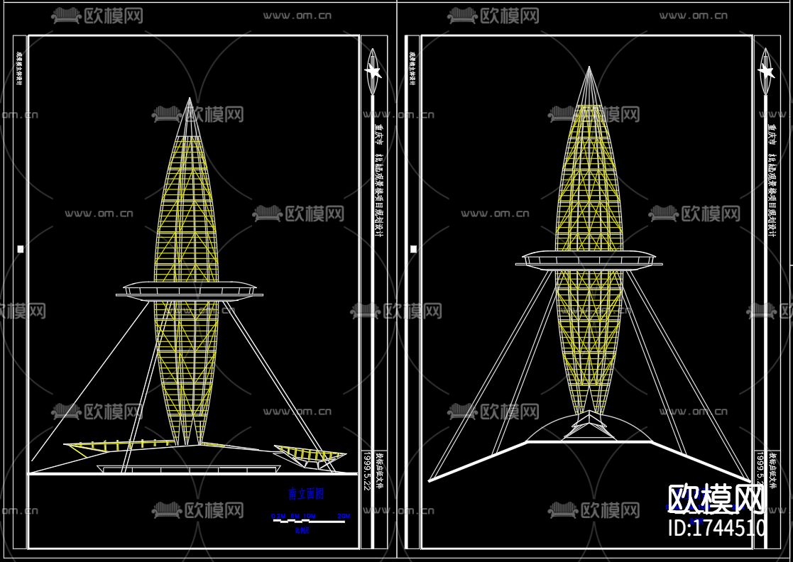 观光塔建筑cad施工图下载（渲染图4）