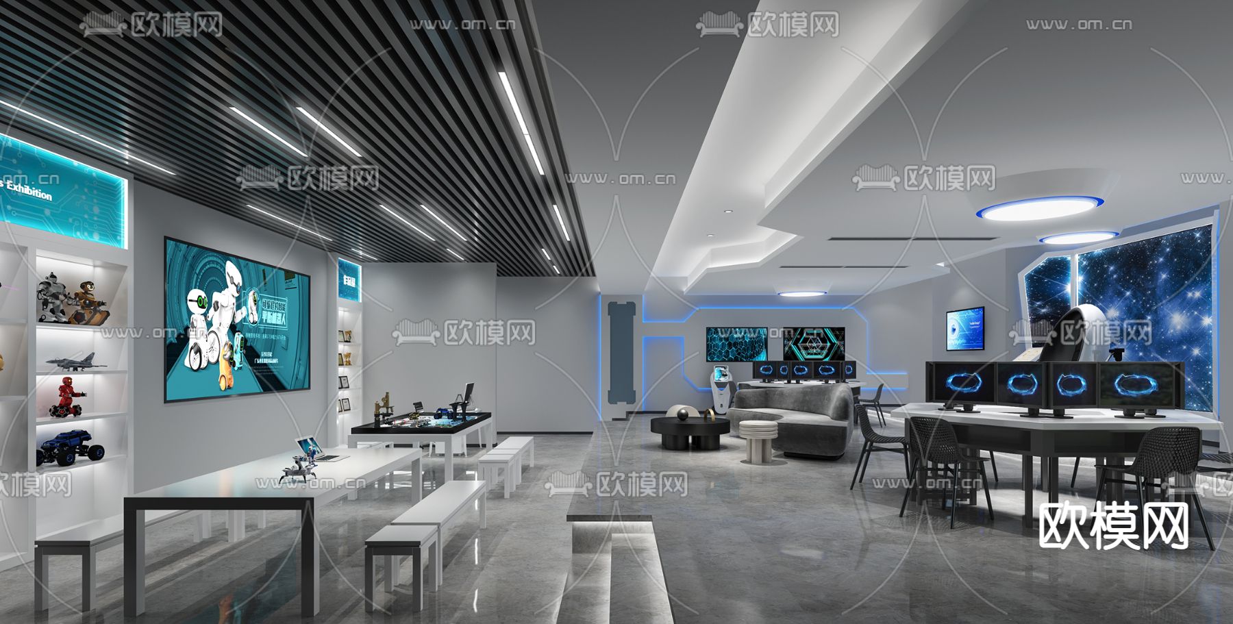 现代智能机器人展厅3d模型