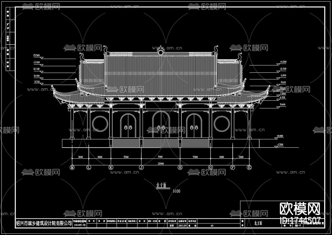 山门建筑cad施工图下载（渲染图5）