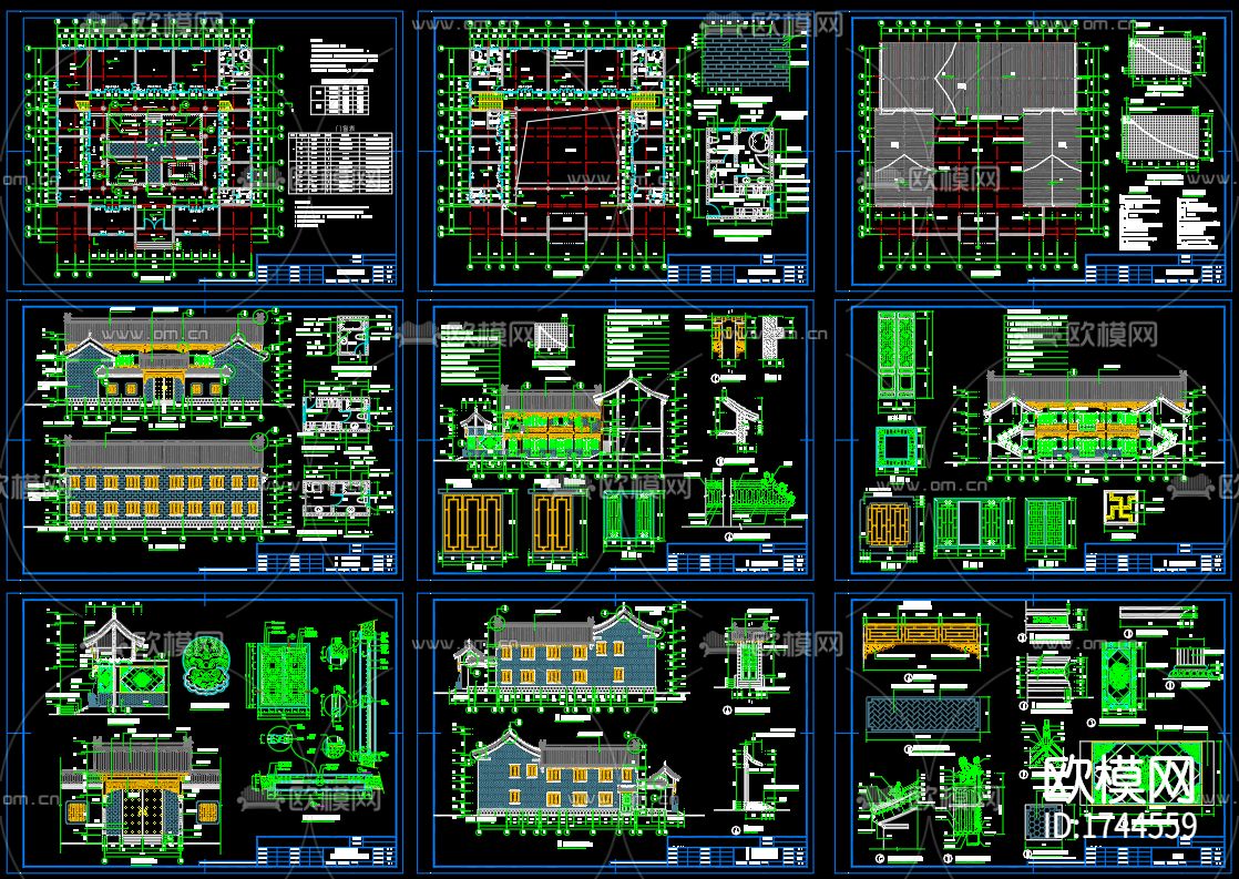 四合院建筑cad施工图下载（渲染图1）
